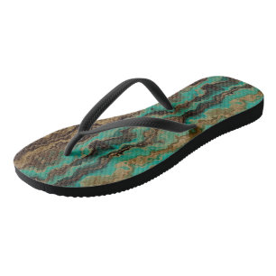 Turquoise green and brown Marble Abstract Flip Flops