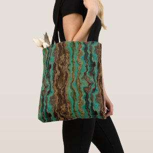 Turquoise green and brown Marble Abstract Tote Bag