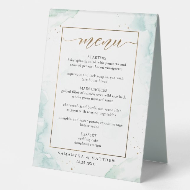 Turquoise, Green and Gold Watercolor Menu (Front)