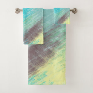 Turquoise, Green and Mauve Marble Abstract Bath Towel Set
