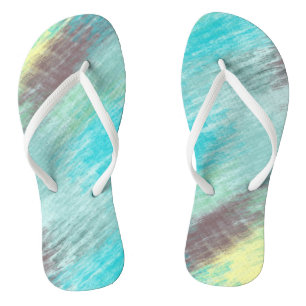 Turquoise, Green and Mauve Marble Abstract Flip Flops