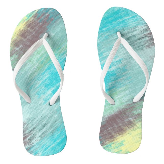 Turquoise, Green and Mauve Marble Abstract Flip Flops (Footbed)