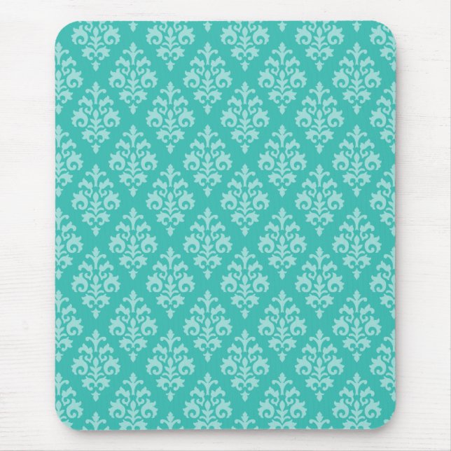 Turquoise Green and Mint Damask Pattern Mouse Mat (Front)