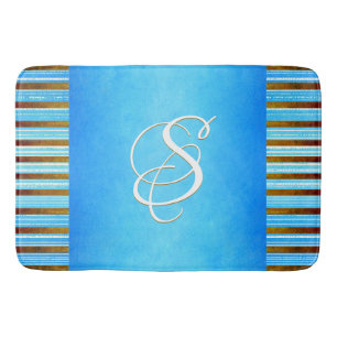Turquoise, Green, and White Stripes Bath Mat