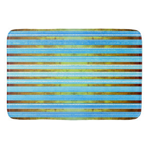 Turquoise, Green, and White Stripes Bath Mat