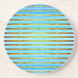 Turquoise, Green, and White Stripes Pattern Coaster