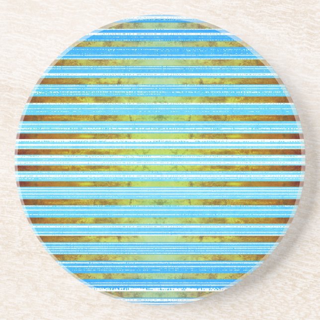 Turquoise, Green, and White Stripes Pattern Coaster (Front)