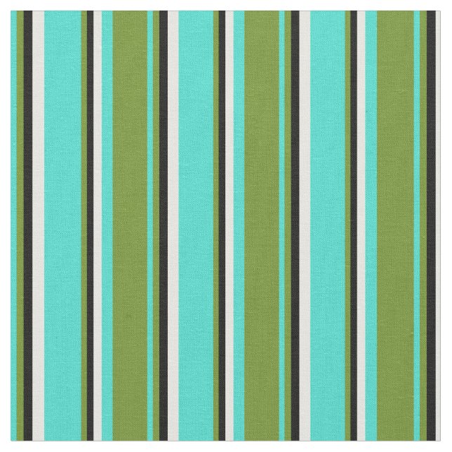 Turquoise, Green, Black & White Coloured Pattern Fabric (Close Up)
