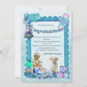 Turquoise Green Blue Baby Shower Invitation