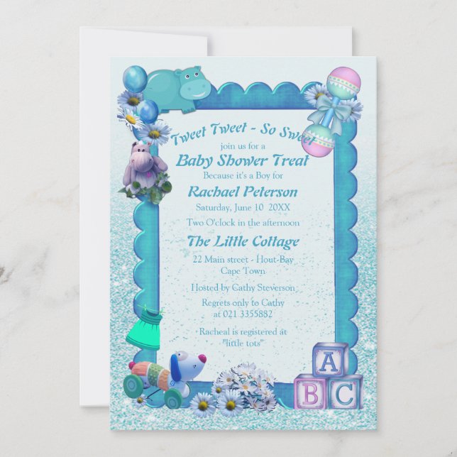Turquoise Green Blue Photo Frame Invitation (Front)
