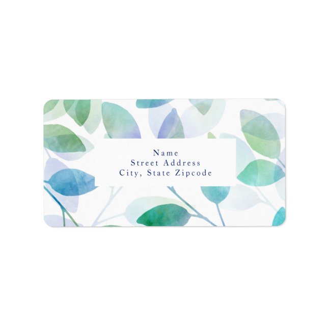 Turquoise Green Blue Watercolor Leaves Labels (Front)