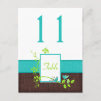 Turquoise Green Brown Birds Table Number Card
