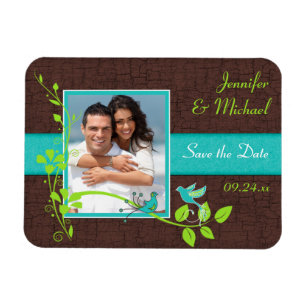 Turquoise Green Brown Crackle Save the Date Magnet