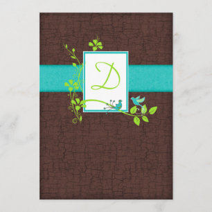 Turquoise Green Brown Crackle Wedding Invitation