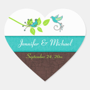 Turquoise Green Brown Floral Birds Envelope Seal