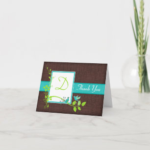 Turquoise Green Brown Floral Birds Thank You Card