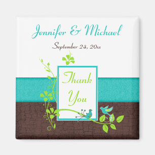 Turquoise Green Brown Floral Wedding Favour Magnet