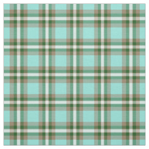 Turquoise Green Brown White Tartan Squares Pattern Fabric