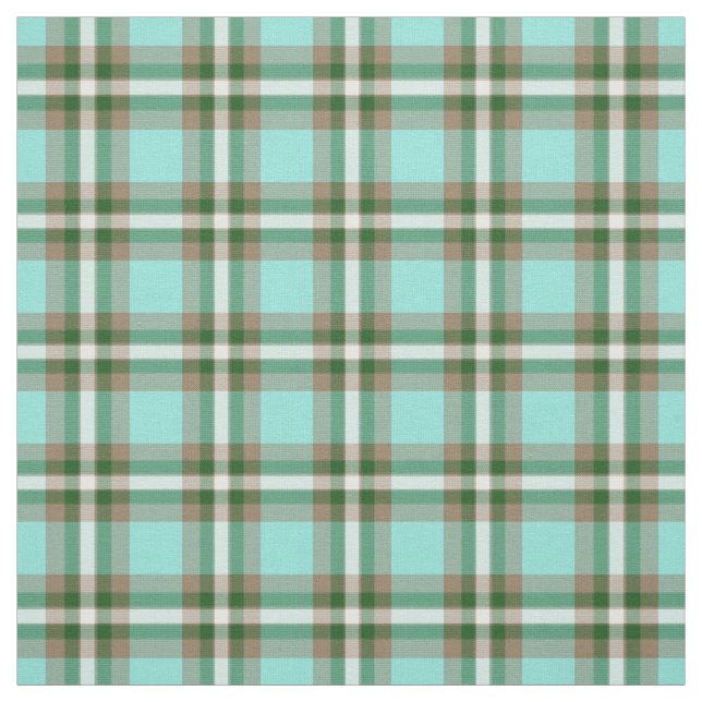 Turquoise Green Brown White Tartan Squares Pattern Fabric (Swatch)