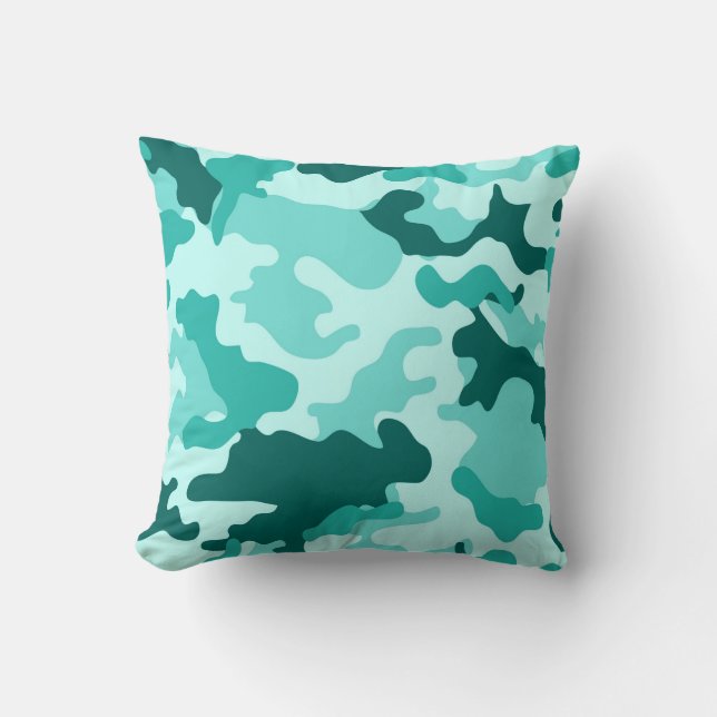 Turquoise Green Camo Throw Pillow (Front)