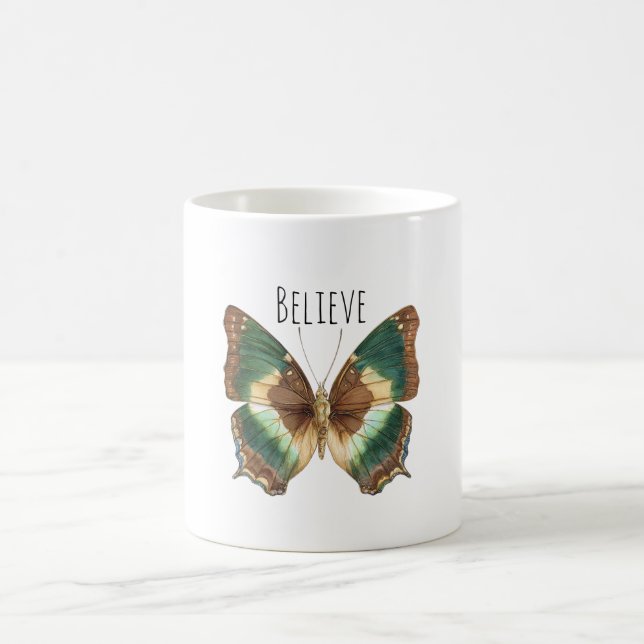 Turquoise Green Cream Butterfly Coffee Mug (Center)