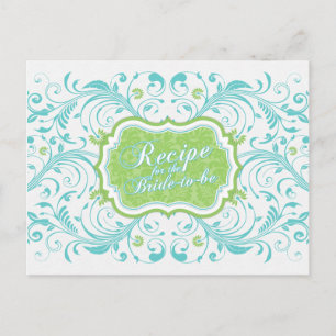 Turquoise Green Floral Recipe Card for the Bride