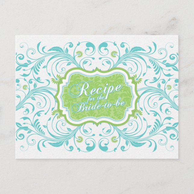 Turquoise Green Floral Recipe Card for the Bride (Front)