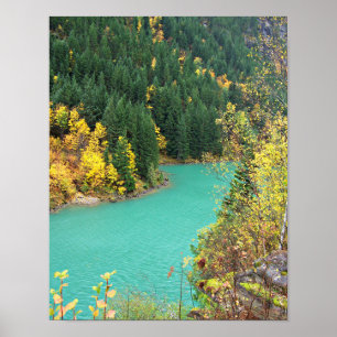 Turquoise-Green Glacial Lake in the Fall Poster