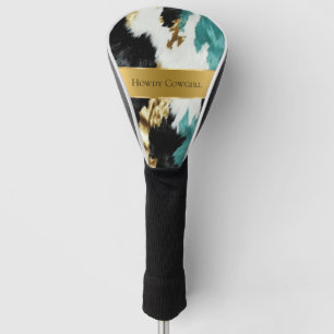 Turquoise Green Gold Black Cowhide Wedding Golf Head Cover