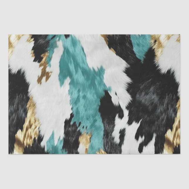 Turquoise Green Gold Black White Cowhide Tissue Paper (Front)