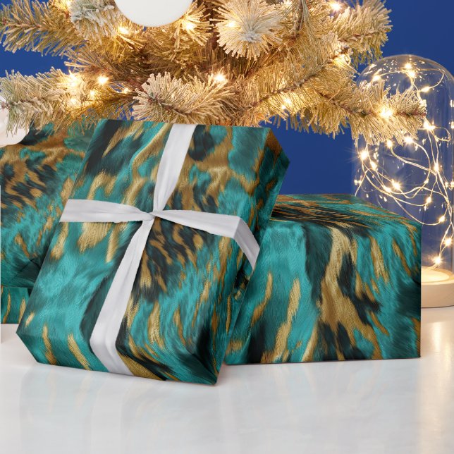 Turquoise Green Gold Cowhide Wrapping Paper (Holidays)