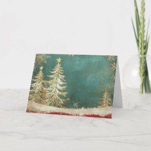 Turquoise Green Gold Foil Christmas Tree Card