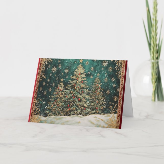 Turquoise Green Gold Foil Christmas Tree Card (Front)