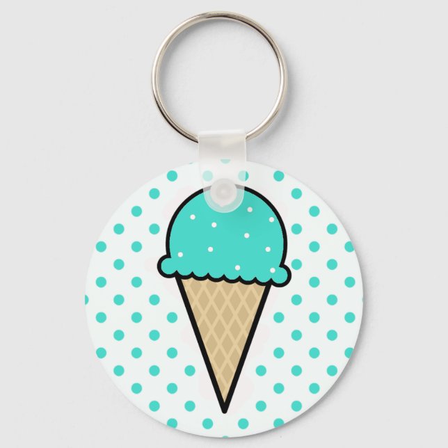Turquoise Green Ice Cream Cone Key Ring (Front)