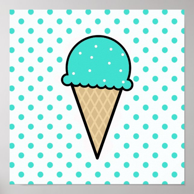 Turquoise Green Ice Cream Cone Poster (Front)