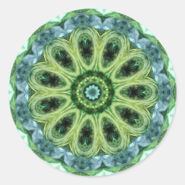 turquoise green kaleidoscope classic round sticker (Front)