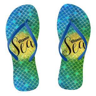 Turquoise green ombre Mermaid scales Personalised Flip Flops