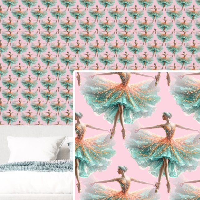 Turquoise Green & Orange Ballerinas on Pink  Wallpaper (Creator Uploaded)