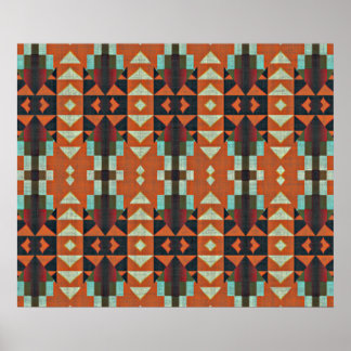 Turquoise Green Orange Red Ethnic Tribal Mosaic Poster