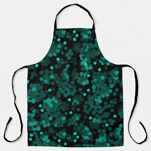 Turquoise green polka dot pattern on black apron (Front)
