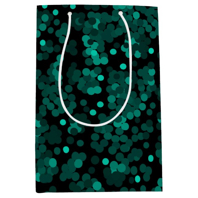 Turquoise green polka dot pattern on black medium gift bag (Front)