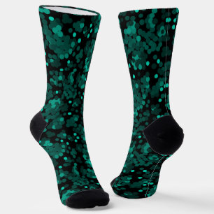 Turquoise green polka dot pattern on black socks