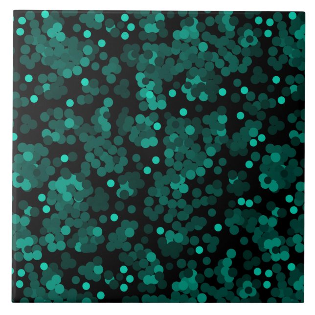Turquoise green polka dot pattern on black tile (Front)