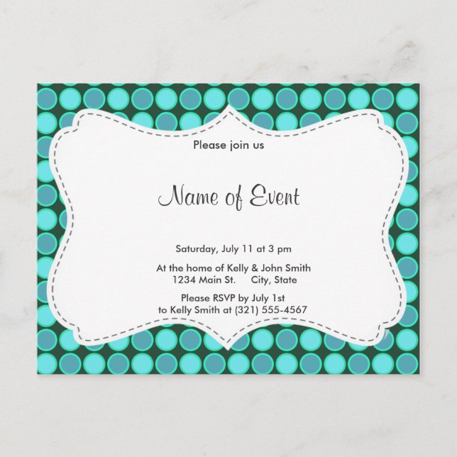 Turquoise & Green Polka Dots Invitation Postcard (Front)