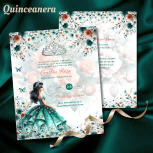 Turquoise Green Quinceanera Dress Floral Butterfly