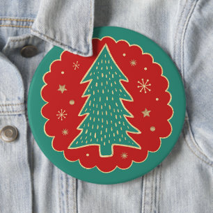 Turquoise Green Red Gold Christmas Tree 6 Cm Round Badge