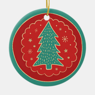 Turquoise Green Red Gold Christmas Tree Ceramic Tree Decoration