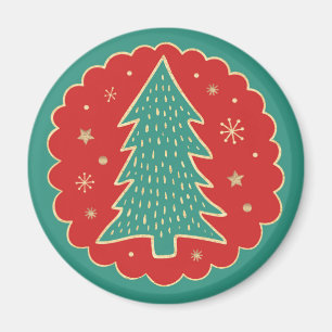 Turquoise Green Red Gold Christmas Tree Magnet