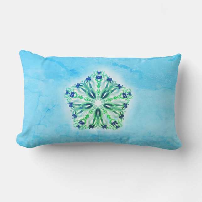*~* Turquoise Green & Star Mandala Lumbar Cushion (Front)