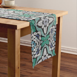 Turquoise Green Teal Blue Hip Bohemian Bali Art Medium Table Runner